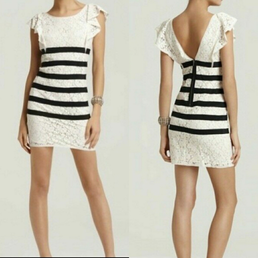 BCBGMaxAzria Renata Cap Sleeve Lacy Mini Dress